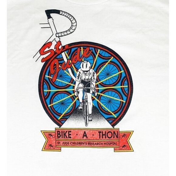 Vintage Saint Jude Bike-Athon T-Shirt XL White Bike Race Single Stitch - Picture 4 of 9